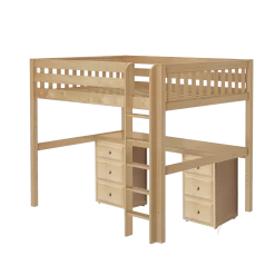 Maxtrix Queen High Loft Bed With Straight Ladder + Desk -Kid Furniture HEFTY3 XL N