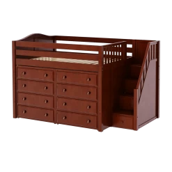 Maxtrix Full Mid Loft Bed With Stairs + Storage -Kid Furniture HIT3 CC