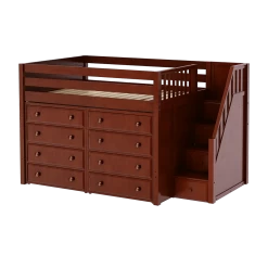 Maxtrix Full Mid Loft Bed With Stairs + Storage -Kid Furniture HIT3 CP