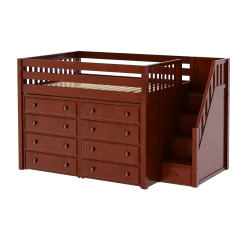 Maxtrix Full Mid Loft Bed With Stairs + Storage