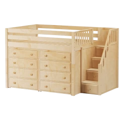 Maxtrix Full Mid Loft Bed With Stairs + Storage -Kid Furniture HIT3 NP