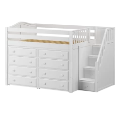 Maxtrix Full Mid Loft Bed With Stairs + Storage -Kid Furniture HIT3 WC