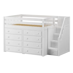 Maxtrix Full Mid Loft Bed With Stairs + Storage -Kid Furniture HIT3 WS e261df24 12ba 443b 9662 991156cde296