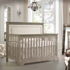 Natart Ithaca "5-in-1'' Convertible Crib With Upholstered Panel -Kid Furniture Ithaca Collection Convertible Crib in Sugar Cane panel in talc 713272d0 2c84 4b1c 943f 8b4b8a9bf015