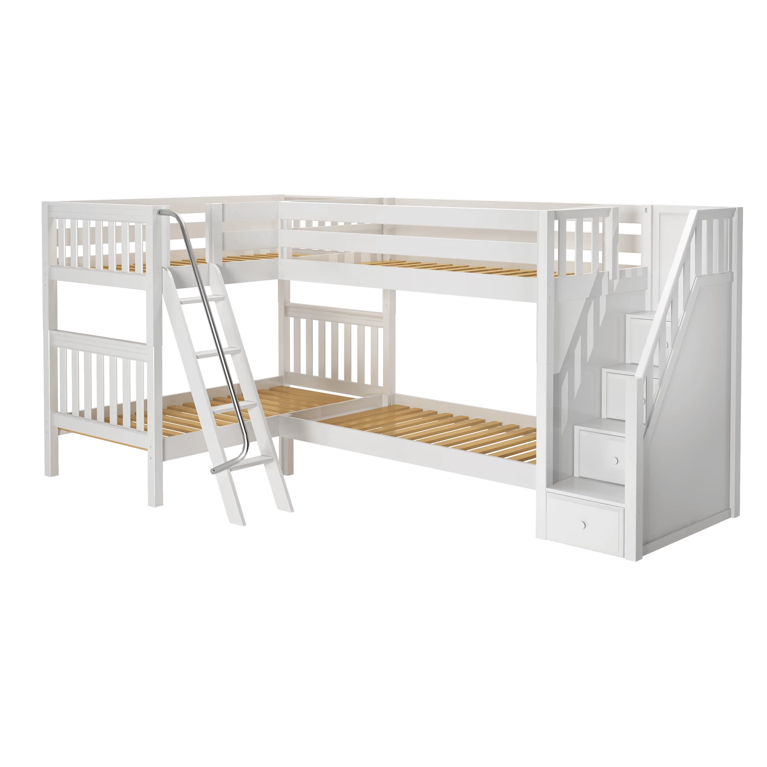 Maxtrix Twin Medium Corner Bunk Bed With Ladder + Stairs - R 3 Maxtrix Twin Medium Corner Bunk Bed With Ladder + Stairs - R