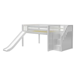 Maxtrix Full Low Loft Bed With Stairs + Slide -Kid Furniture KAPOW WS b22a4105 dfa5 4e87 a262 1e393218b573