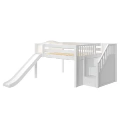 Maxtrix Full Low Loft Bed With Stairs + Slide -Kid Furniture KAPOW WC LEFT