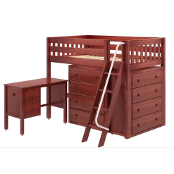 Maxtrix Twin Mid Loft Bed With Angled Ladder, Storage + Desk -Kid Furniture KATCHING21L CS