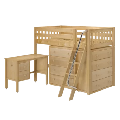 Maxtrix Twin Mid Loft Bed With Angled Ladder, Storage + Desk -Kid Furniture KATCHING21L NS