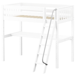 Maxtrix Twin High Loft Bed With Angled Ladder + Desk -Kid Furniture KNOCKOUT1 WS