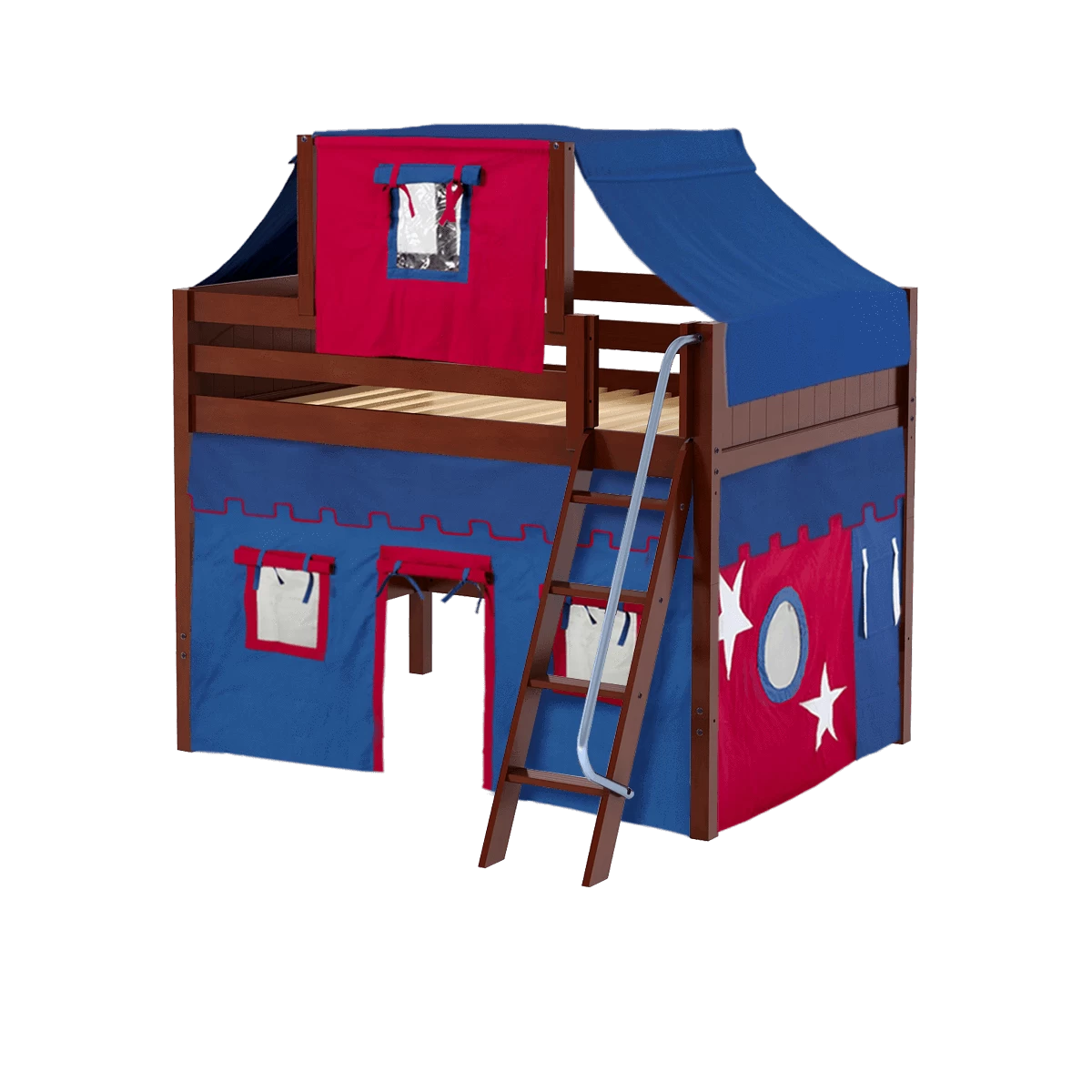 Maxtrix Full Mid Loft Bed With Angled Ladder, Curtain + Top Tent 4 Maxtrix Full Mid Loft Bed With Angled Ladder, Curtain + Top Tent - Image 2