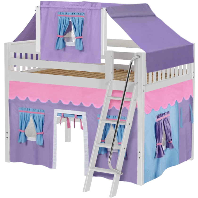 Maxtrix Full Mid Loft Bed With Angled Ladder, Curtain + Top Tent 3 Maxtrix Full Mid Loft Bed With Angled Ladder, Curtain + Top Tent