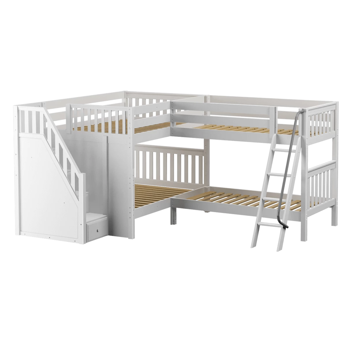Maxtrix Full Medium Corner Bunk Bed With Ladder + Stairs - L 3 Maxtrix Full Medium Corner Bunk Bed With Ladder + Stairs - L