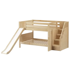 Maxtrix Full Low Bunk Bed With Stairs + Slide -Kid Furniture MOUNTAIN NP