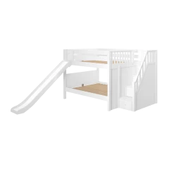 Maxtrix Full Low Bunk Bed With Stairs + Slide -Kid Furniture MOUNTAIN WP