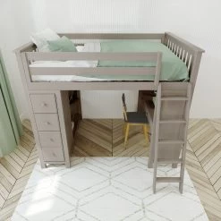 Jackpot Deluxe Mayfair Full Size Loft With Desk + Storage -Kid Furniture MayfairStoneAbove drawersclosed