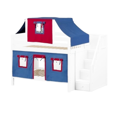 Maxtrix Full Low Bunk Bed With Stairs, Curtain + Top Tent -Kid Furniture NIFTY21 WP
