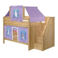 Maxtrix Full Low Bunk Bed With Stairs, Curtain + Top Tent -Kid Furniture NIFTY27 NP LEFT