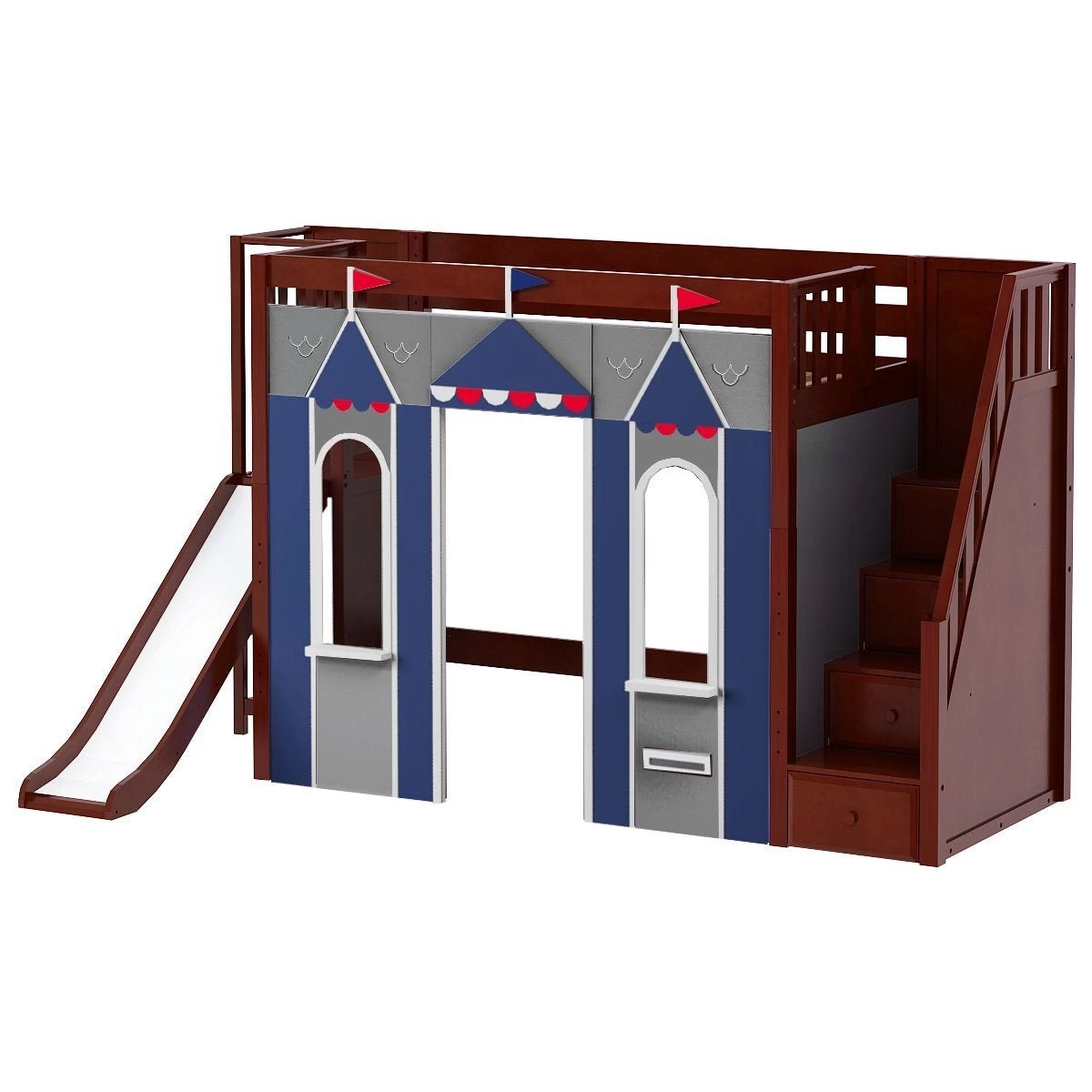 Maxtrix Twin High Loft Bed With Stairs, Slide Platform + Playhouse Panels 3 Maxtrix Twin High Loft Bed With Stairs, Slide Platform + Playhouse Panels