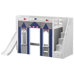 Maxtrix Twin High Loft Bed With Stairs, Slide Platform + Playhouse Panels 6 Maxtrix Twin High Loft Bed With Stairs, Slide Platform + Playhouse Panels -Kid Furniture OPERA BLUE WS