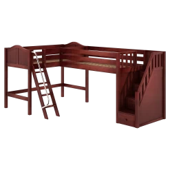 Maxtrix Twin Medium Corner Loft Bed With Ladder + Stairs - R -Kid Furniture PAIR CC
