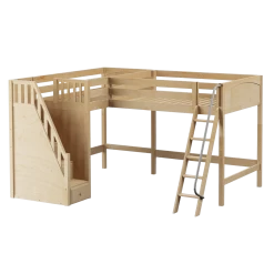 Maxtrix Twin Full High Corner Loft Bed With Ladder + Stairs - L -Kid Furniture PEAK NP