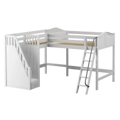 Maxtrix Twin Full High Corner Loft Bed With Ladder + Stairs - L -Kid Furniture PEAK WC