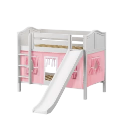 Maxtrix Twin Low Bunk Bed With Straight Ladder, Curtain + Slide -Kid Furniture SMILE23 WC