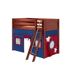 Maxtrix Twin Mid Loft Bed With Angled Ladder + Curtain -Kid Furniture SNAP21 CP