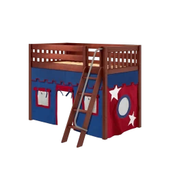 Maxtrix Twin Mid Loft Bed With Angled Ladder + Curtain -Kid Furniture SNAP21 CS