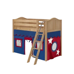 Maxtrix Twin Mid Loft Bed With Angled Ladder + Curtain -Kid Furniture SNAP21 NC