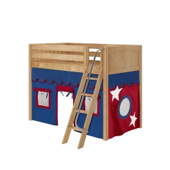 Maxtrix Twin Mid Loft Bed With Angled Ladder + Curtain -Kid Furniture SNAP21 NP