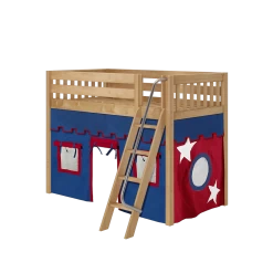 Maxtrix Twin Mid Loft Bed With Angled Ladder + Curtain -Kid Furniture SNAP21 NS
