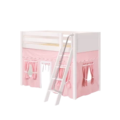 Maxtrix Twin Mid Loft Bed With Angled Ladder + Curtain -Kid Furniture SNAP23 WP
