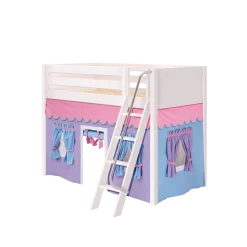 Maxtrix Twin Mid Loft Bed With Angled Ladder + Curtain -Kid Furniture SNAP27 WP