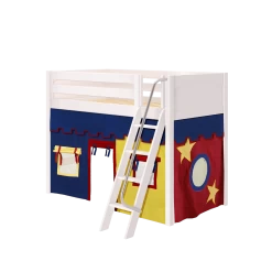 Maxtrix Twin Mid Loft Bed With Angled Ladder + Curtain -Kid Furniture SNAP29 WP