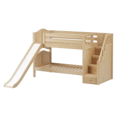 Maxtrix Twin Low Bunk Bed With Stairs + Slide -Kid Furniture SNIGGLE NC