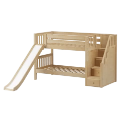 Maxtrix Twin Low Bunk Bed With Stairs + Slide -Kid Furniture SNIGGLE NS
