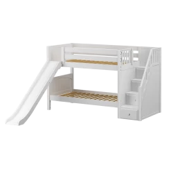 Maxtrix Twin Low Bunk Bed With Stairs + Slide -Kid Furniture SNIGGLE WP