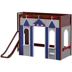 Maxtrix Twin High Loft Bed With Slide Platform + Playhouse Panels -Kid Furniture STADIUM BLUE CP