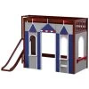 Maxtrix Twin High Loft Bed With Slide Platform + Playhouse Panels -Kid Furniture STADIUM BLUE CS