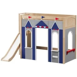 Maxtrix Twin High Loft Bed With Slide Platform + Playhouse Panels -Kid Furniture STADIUM BLUE NP