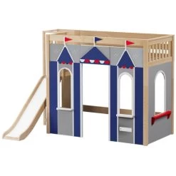 Maxtrix Twin High Loft Bed With Slide Platform + Playhouse Panels -Kid Furniture STADIUM BLUE NS