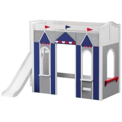 Maxtrix Twin High Loft Bed With Slide Platform + Playhouse Panels -Kid Furniture STADIUM BLUE WC