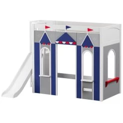 Maxtrix Twin High Loft Bed With Slide Platform + Playhouse Panels -Kid Furniture STADIUM BLUE WP
