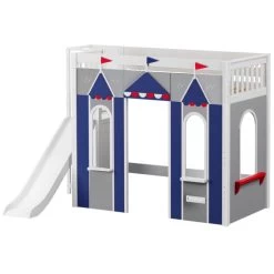 Maxtrix Twin High Loft Bed With Slide Platform + Playhouse Panels -Kid Furniture STADIUM BLUE WS