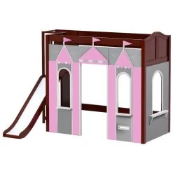 Maxtrix Twin High Loft Bed With Slide Platform + Playhouse Panels -Kid Furniture STADIUM PINK CC