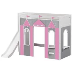 Maxtrix Twin High Loft Bed With Slide Platform + Playhouse Panels -Kid Furniture STADIUM PINK WP
