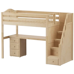 Maxtrix Twin High Loft Bed With Stairs + Desk -Kid Furniture STAR12 NC a53e7220 d018 4c4d b1b4 39be5bdf60a2