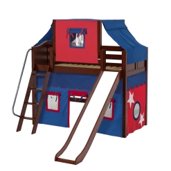 Maxtrix Twin Mid Loft Bed With Angled Ladder, Curtain, Top Tent + Slide -Kid Furniture SWEET21 CC b32d9b0c 6007 4e7e 884a bfcefb92778d